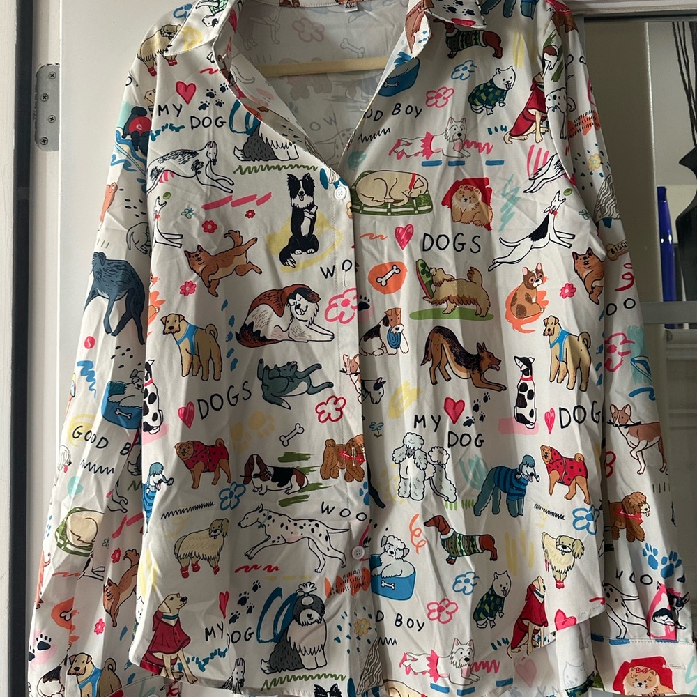 PET LOVERS ALERT! FOUR CUTE TOPS! Colorful Dog themed print tops. - Picture 7 of 8